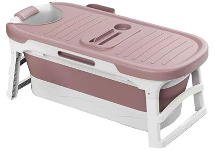 Bärbart Badkar För Vuxna, Badrum Spa Bastu Fällbart Badkar 138x62x52cm Stor Tjocka Fristående Blötläggningsfat, Hopfällbar Massagebadkar Med Svettång Med Lock(Color:Rosa)