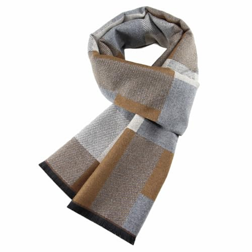 MAKFORT Rutig rutig enfärgad halsduk tartan halsduk för män varm vinterhalsduk för män affärer rutig halsduk 180 cm x 30 cm, Kaki+skugga, en storlek