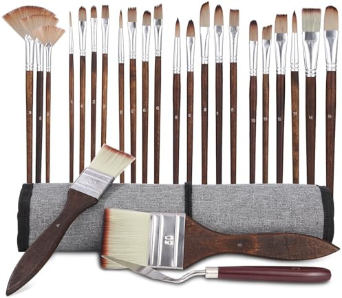 Zhufas Acryl-Pinsel, 25-teiliges Pinsel-Set für Künstler, professionelle Aquarellfarben mit Spatel, für Aquarell/Acryl/Gouache/Gesichtsbemalung.
