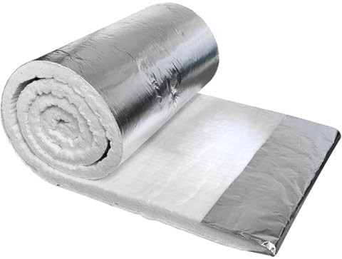 Manta de Fibra de Cerámica Ignífugo Aislamiento Térmico con Papel de Aluminio por Una Cara Para Hornos,estufas,ladrillos Refractarios,calderas,tuberías (610mmx7000mmx20mm)