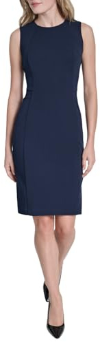 DKNY Women's Sleeveless Jewel Neck Scuba Crepe Sheath Dress Mini Dress, Spring Navy, 12