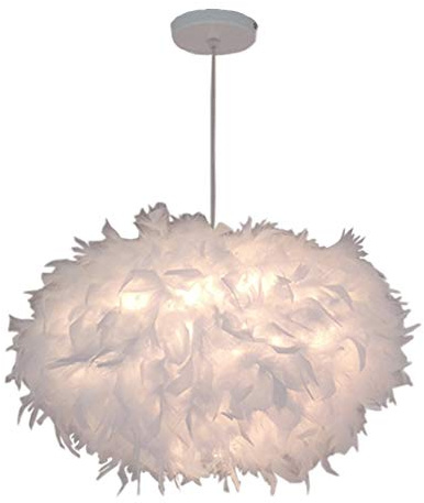 DLGLOLIN Lustre Suspension en Plume Blanche Lampe Suspendue Abat-jour en Plumes Déc E27 Luminaire Plafonnier pour Chambre Enfant Fille Bebe