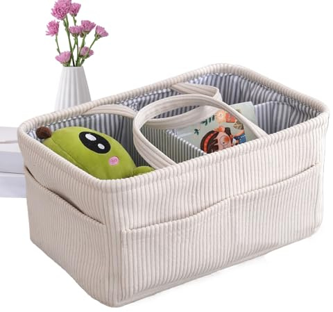 Genérico Organizador De Cesta Para Pañales | Almacenamiento Grande y Portátil de Tela de Pana | Organizador para Cambiador de Bebés - Para Toallitas Biberón Niños Niñas Hogar Tocador Maletero Coche