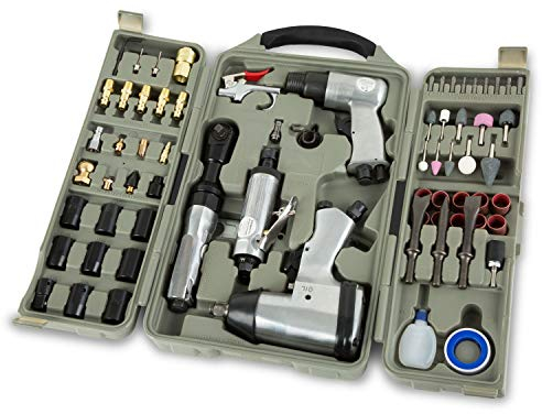 EBERTH Set di utensili pneumatici 71 pezzi con avvitatore a impulsi 1/2, chiave a cricchetto 3/8, martello a scalpello da 150mm e smerigliatrice diritta da 6mm, attacco per aria compressa da 1/4