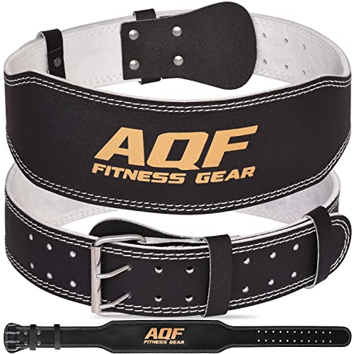 AQF 4 Läder Vikt Lyftning Bälte Vadderad Ländrygg Rygg Stöd Med Mocka Foder Och Stålrulle Spänne Konturerad Fitness Träning Bodybuilding
