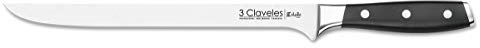 3 Claveles Coltello Perfetto per Tagliare Il prosciutto a Mano. Coltello Jamon Molto affilato per prosciutto Tagliato a Mano. qualità in Acciaio Linea Toledo - (25cm - 9,5”)