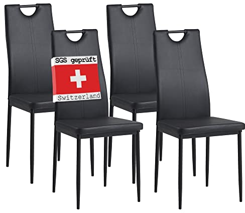 ALBATROS Esszimmerstühle 4er Set Salerno, Schwarz - Edles Italienisches Design, Kunstleder-Bezug, bequemer Polsterstuhl - Moderner Küchenstuhl, Stuhl Esszimmer oder Esstisch Stuhl