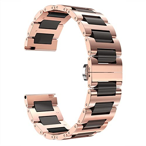 BINLUN Cinturino per Orologio in Acciaio Inossidabile in Ceramica Lucido Cinturini Ricambio Braccialetti con Fibbia a Farfalla(20mm, Acciaio Oro Rosa e Ceramica Nera)