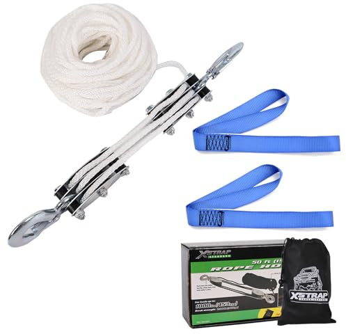 XSTRAP STANDARD Polipasto de cuerda resistente de 2 libras de resistencia a la rotura de 50 pies, bloque de carga de trabajo de 1000 libras y sistema de polea de aparejos para levantar objetos pesados