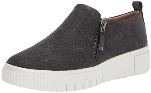 Naturalizer Soul Womens Turner Platform Zipper Slip On Fashion Sneaker, Black Smooth, 8.5 W