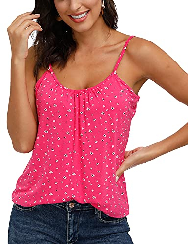 ELFIN Damen Spaghetti Top Sommer Tanktop Bluse Ärmellose Falten Basic Shirt Sommer Strand Bluse Oberteile Lässiges (S, Rot)