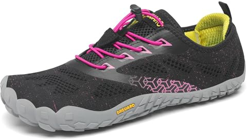 SAGUARO Minimalistiska Skor Dam Bekväm Ljus Trail Skor Flexibel Halkfri Barfota Skor Andas för Jogging Promenader Fitness Vandring, Röd 40 EU
