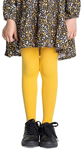LORES Yellow Tights for Girls 40 DEN Opaque Plain Solid Footed, Soft Microfibre Ballet Tights, School Uniform Tights Kids Dance Gymnastics Everyday-wear, 9-10 Years (134/140 cm)