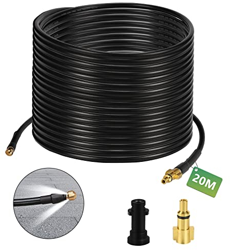Sonnewelt 20m Tuyau Déboucheur Canalisation pour Nettoyeur Haute Pression, 180 Bar 60°C, Déboucheur de canalisations avec Adaptateur, Tuyau Haute Pression pour K2 K3 K4 K5 K7