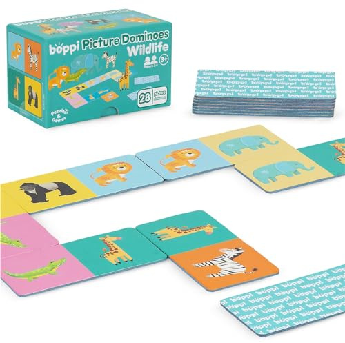 boppi Dominoes Set Picture Game for Toddlers - Colourful Wildlife Animal Themed Montessori/STEM Dominoes For Children Travel Game - Games for 3 Year Olds and Up