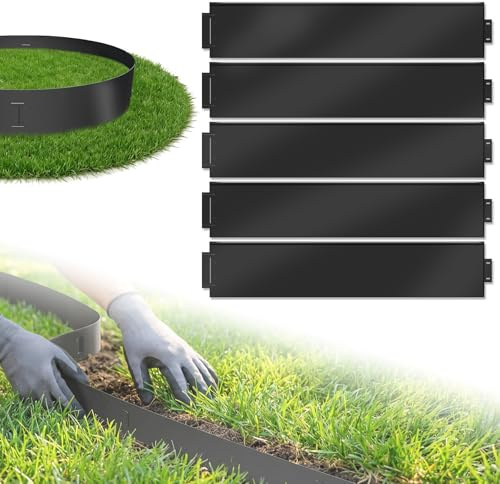 ACXIN Rabattkant metall, galvaniserad klippkant, rabattkant, 20 m x 18 cm, rabattkant, palisade, 20 stycken, 100 cm x 18 cm (L x H) trädgårdsväxter, gräsmatta kant, galvaniserad – svart