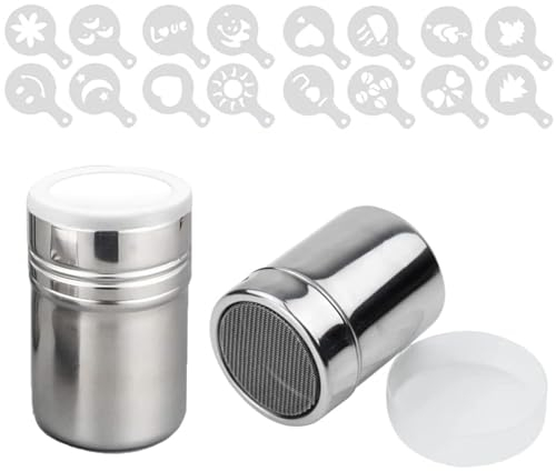 KaYno Stainless Steel Spice Jar Dredge Shaker, 2 Pcs Salt Shaker, for Chocolate, Cocoa, Flour, Icing Sugar Duster, Spice Bottle (5 * 7cm)