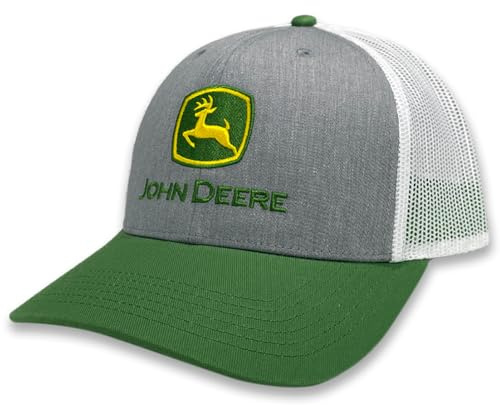 John Deere Gorra de béisbol Estilo Camionero, Gris y Verde, Logotipo Bordado