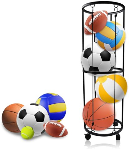 mumisuto Rastrelliera da Basket, Porta Palloni da Calcio con Ruote, Stoccaggio di Attrezzature Sportive per Garage, Materiale Acciaio, Risparmio di Spazio, per Basket Calcio Pallavolo