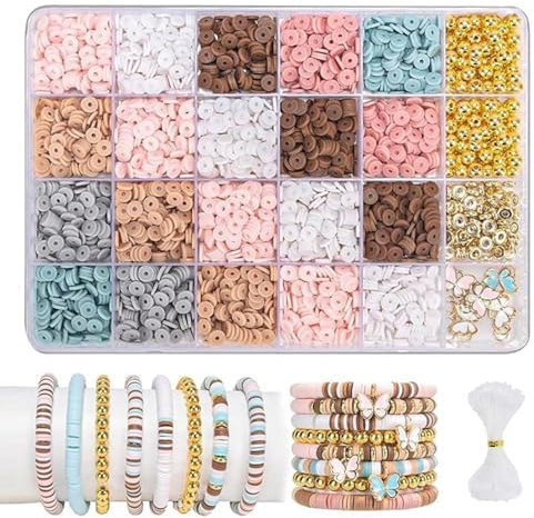 Minnhua 3205 Stück Perlen für Armbänder Clay Perlen Set Clay Beads Set 6mm Flache Perlen zum Auffädeln Buchstaben Perlen Basteln Perlenset für Armbänder Selber Machen Halskette Fußkettchen DIY
