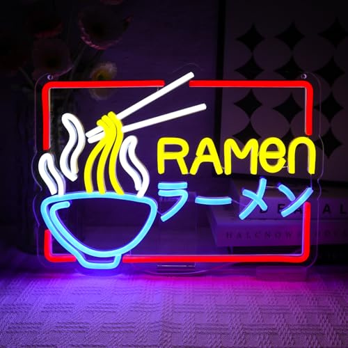 OYCGZV Ramen - Panneau néon LED coloré - Panneau lumineux japonais - Nouilles LED - Pour magasin, magasin, cuisine, salon, salle à manger, brunch, fête, art mural - Cadeaux d'intérieur