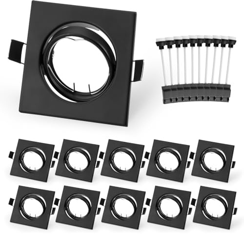 Leselux Faretti Led da Incasso Per Cartongesso Quadrati, Cornice Faretto da Incasso Nero incl.Portalampada GU10, Orientabili a 60°, Per Lampade LED o alogene, Foro di montaggio Ø68-80mm, Set da 10