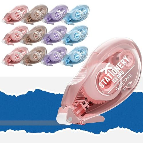 STATIONERY ISLAND 12 Stück Kleberoller, Fotokleber Doppelseitig Selbstklebend 6mx8mm, Scrapbook Zubehör, Kleberoller Maus für Foto, Journaling, Fotoalbum, Schule und Büro, Weihnachten Geschenke