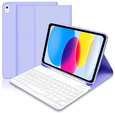 COEZFE Case with Keyboard for iPad 11th Generation A16 11 inch 2025/ 10th Generation 10.9 inch 2022, Slim Case with Detachable Bluetooth Keyboard [UK layout] for iPad 10 Gen/ 11 Gen, Purple