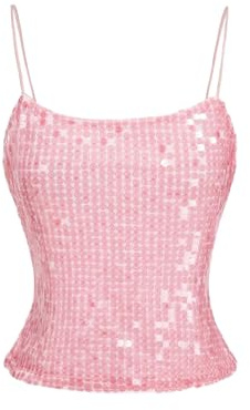 WDIRARA Women's Sparkly Sequin Cami Top Spaghetti Strap Party Club Camisole Crop Tops Pink Medium