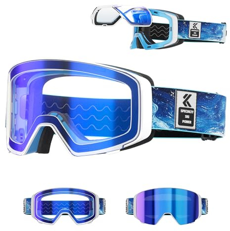 KAPVOE Gafas de Esquí Fotocromáticas OTG para Hombres Mujeres y Jóvenes Lente Abatible Magnética UV400 y Diseño Antivaho Adecuadas para Esquí Snowboard Compatibles con Casco