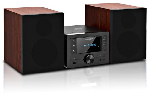 Micro Chaine HiFi avec Lecteur CD - Système Stéréo Bluetooth 40W, Radio FM, USB MP3, Entrée AUX, Enceintes Bibliothèque - Mini Chaine HiFi CD USB Bluetooth Compacte