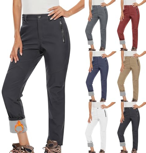 RLEHJN Pantalon De Ski Femme Imperméable Pantalon De Randonnée Doublé Polaire pour Femme Pantalons De Punch en Polaire Chaud avec Poche Pants Softshell Coupe-Vent pour Les Activités De Plein Air