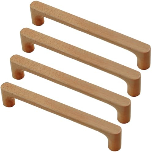 ZESLIV 4 st möbelhandtag av massivt trä, dörrhandtag borrhålsavstånd 128 mm, stånghandtag för köksskåp, lådor och byrå