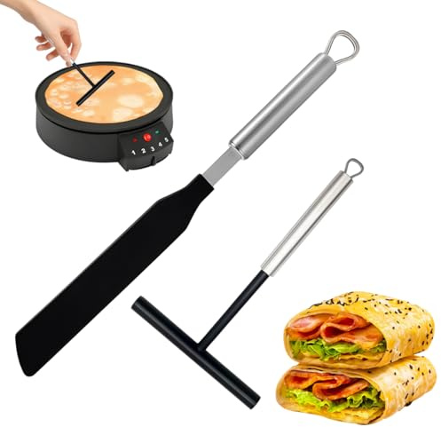 2 Piezas Acero Inoxidable Distribuidor de Crepes y Espátulas