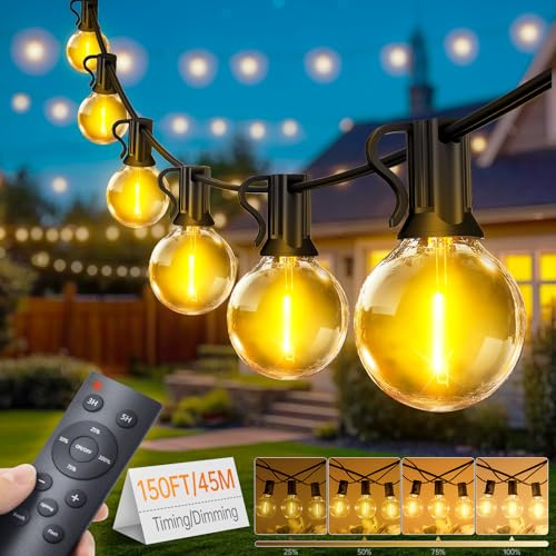 45M Guirnaldas Luces Exterior Jardín - G40 45+2 Bombillas LED Cadena de luz , Blanco Cálido Dimmable Impermeable Exteriores Iluminacion Lampadas IP44 para Terraza Jardín Patio Fiesta Boda Pergola