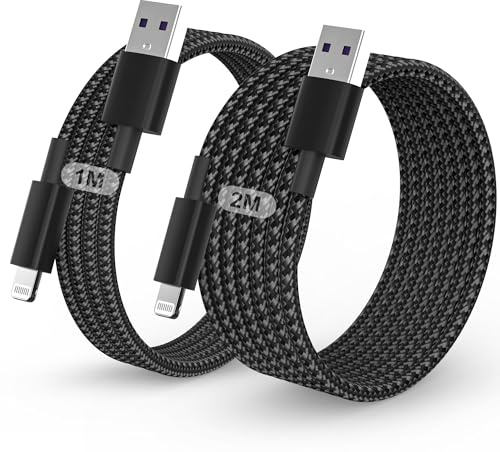iPhone Charger Cable, 2Pack for Lightning to USB Cable MFi Certified 1M+2M,Charging Braided Lead for Apple iPhone 14 13 12 11 Pro Max/Pro XS XR X 8 7 6 Plus SE, for iPad