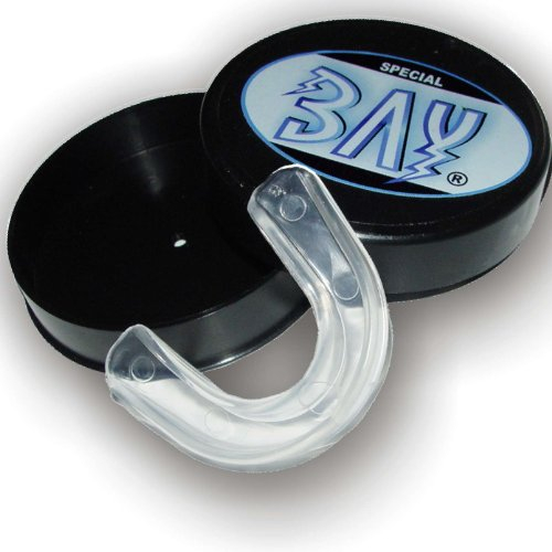 SHIELD® CE TOP Markenware ZAHNSCHUTZ JUNIOR mit Hygiene BOX, hergestellt für BAY®, KINDER KIDS, weiß Transparent klar, Box in schwarz