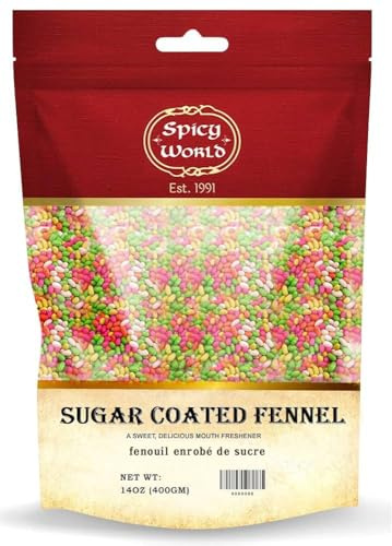 Spicy World Sugar Coated Fennel Seeds | Sweet Saunf Candy for Mouth Freshening - 14 Oz (400g) Pack | Premium Quality Fennel Mouth Freshener | Indian After Meal Digestive Treat