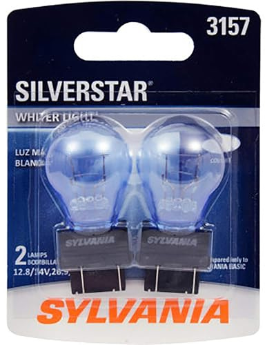 SYLVANIA - 3157 SilverStar Mini Bulb - Brighter and Whiter Light, Ideal for Daytime Running Lights (DRL) and Back-Up/Reverse Lights (Contains 2 Bulbs)