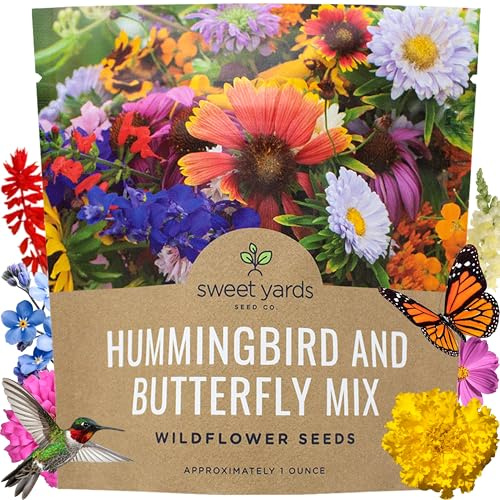 Wildflower Seeds Butterfly and Humming Bird Mix - Large 1 Ounce Packet 7,500+ Seeds - 23 Open Pollinated Annual and Perennial Species