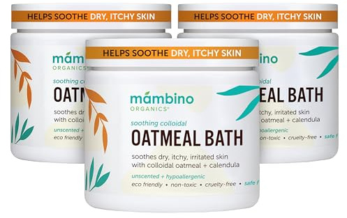 Mambino Organics Soothing Colloidal Oatmeal Bath Soak Powder, for Newborn, Kids, Moms with Dry, Sensitive Skin, Unscented Baby Wash with Calendula for Baby Bath, Vegan, Non-GMO, 6oz 3-Pack