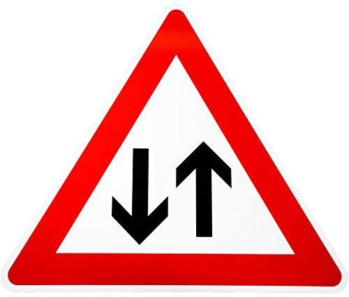 BauSupermarkt24 ORIGINAL Verkehrsschild Nr. 125 * Gegenverkehr * Verkehrszeichen Achtung Warnschild Strassenschild Hinweisschild Gefahrenzeichen Schild Gefahrenschild Pfeile