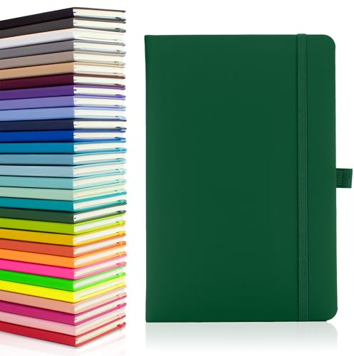 Notes London Taccuino ecologico A5 con pagine a righe, passante per penna, nastro, segni della data e tasca per carta, diario con copertina rigida media, note, carta di provenienza sostenibile (verde)