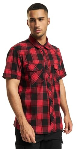 Brandit Half-Sleeve Checked Hombre Camisa Manga Corta Negro/Gris 100% algodón Regular
