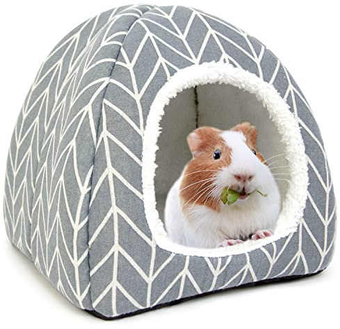 Tierecare Guinea Pig Hideout Bed Dwarf Rabbit House Cave Accessories Cozy Hide-Out for Little Bunny Hedgehog Ferret Chinchilla&Other Small Animals (Grey)