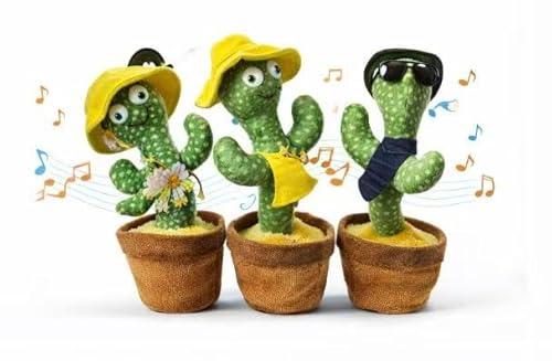 Talking Dancing Cactus Toy, Singing & Dancing Cactus Plush Toy Repeats What You Say, Voice Recording, Light Up Musical Toy with 120 Songs, Interactive Funny Toy Gift for Babies(RANDOM SHIP)