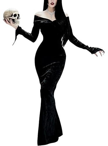 LVCBL Vestito da donna, senza spalline, per cocktail, da sera, per Halloween, da adulto, nero