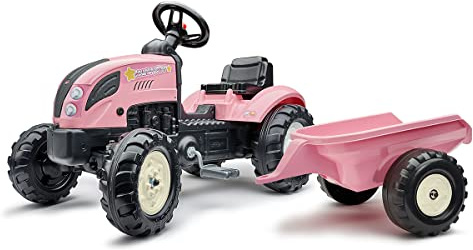 Falk - Tracteur à pédales Rainbow Star avec remorque - Dès 2 Ans, Rose