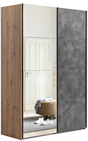 Composad | Armadio della Linea SYSTEMA, Armadio a 2 Ante Scorrevoli con Ante a Specchio, Camera da letto, (LxAxP) 150x223x67 cm, Colore Rovere Oak Mielato e Grigio Tadao, Made in Italy
