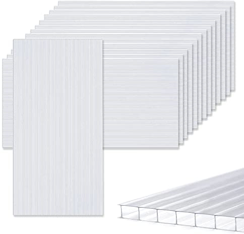 SUBTLETY 10,25m² Polycarbonate Alvéolaire 1210x605x4mm Plaques de Toit Doubles 14 Pièces Résistant aux UV Creuses en Tôle Ondulée Transparent Panneaux pour Serre Jardin d'hiver Abri de Voiture Véranda